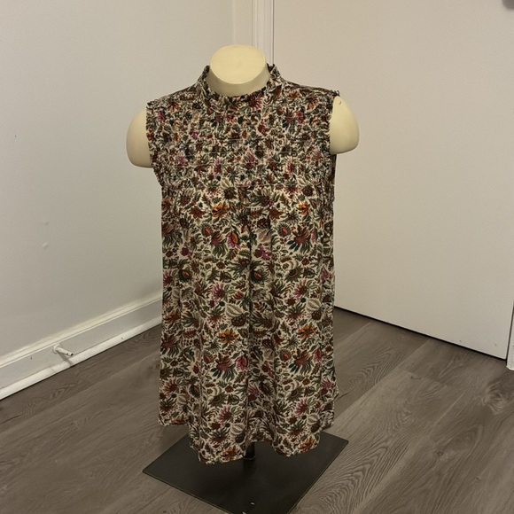 Anthropologie Maeve "Darby" Sleeveless Mockneck Smocked Floral Blouse - Picture 2 of 7